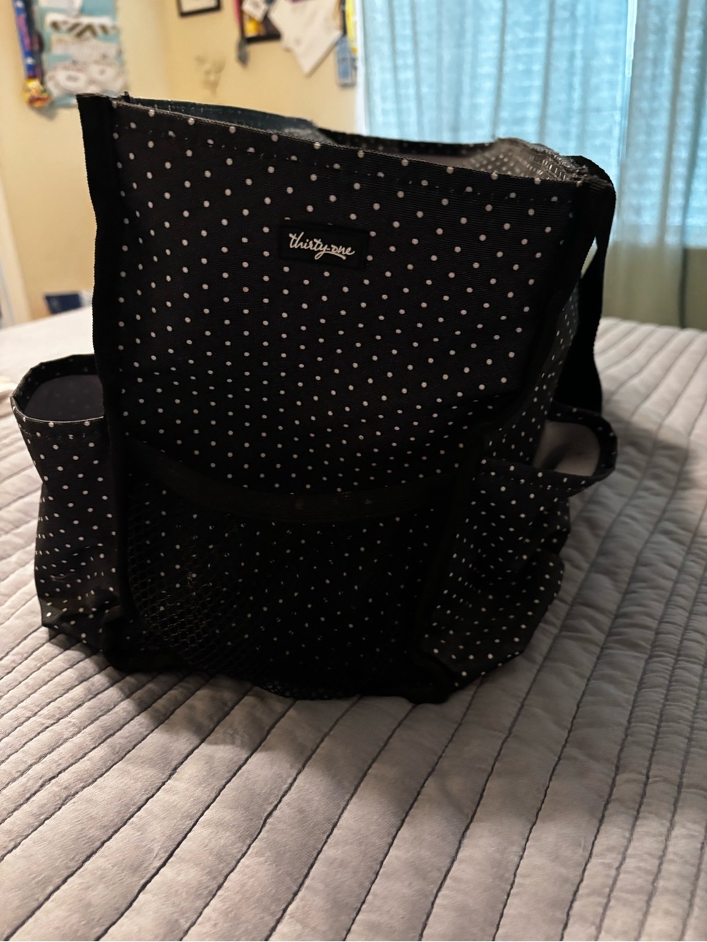 31 Black and white polka dot, gently used Utility tote, smoke free home - Picture 2 of 3
